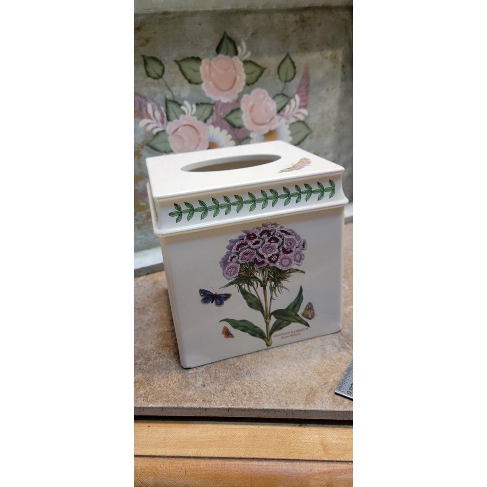 Portmeirion Botanic Garden Square Wood Tissue Box Cover Sweet William Floral